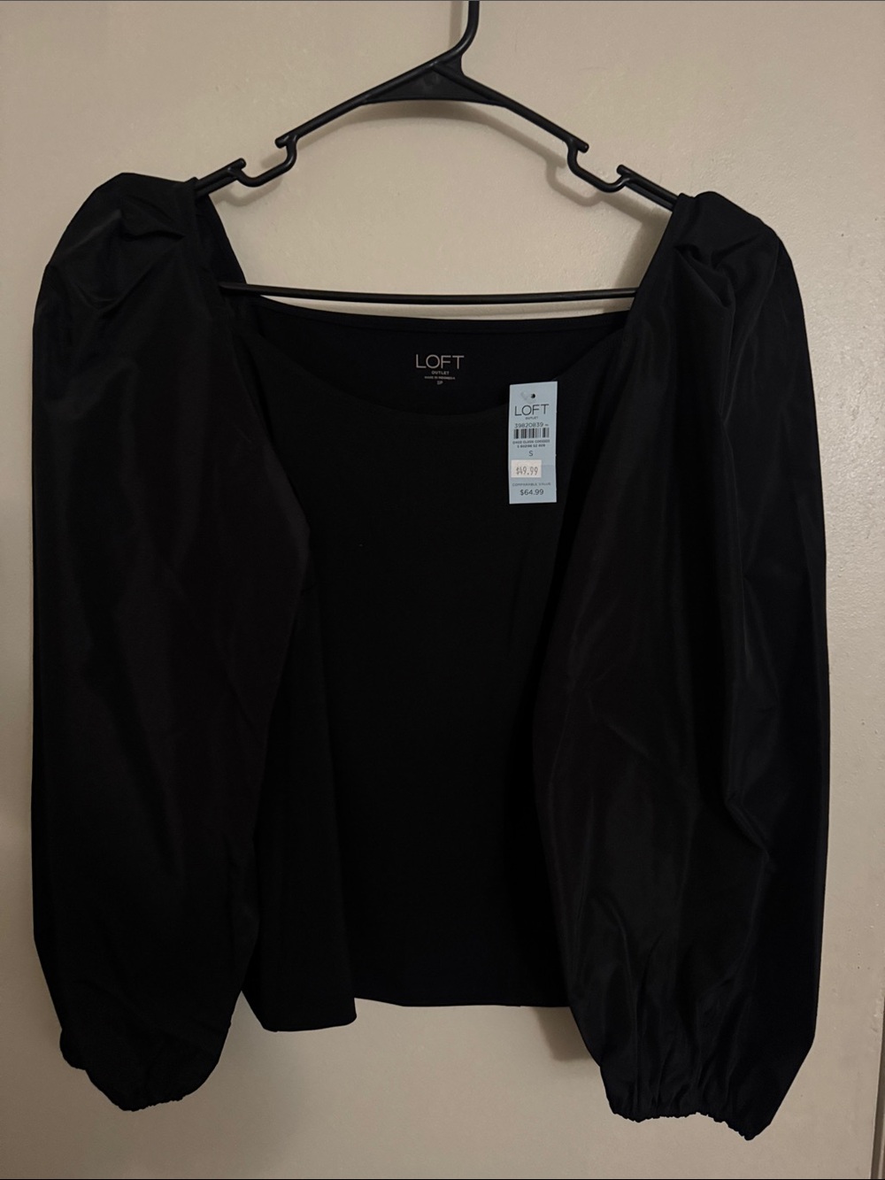 LOFT Black Puff-Sleeve Long Sleeve Top